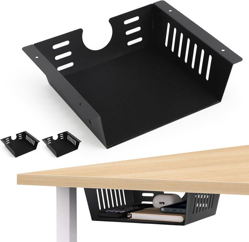 Neiteli 2 Pack Under Desk Shelf - Black Desk Shelf for Office Tables & Workstations（8Inch） - Image 1